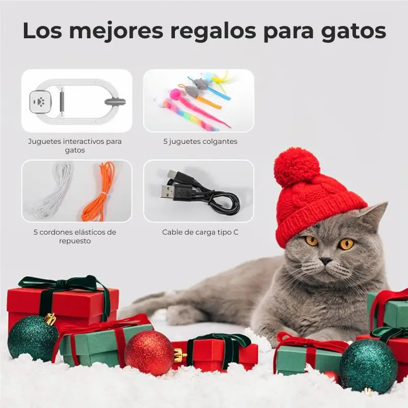 Juguete Eléctrico Interactivo para Gato con Clip para Puerta, Recargable, 2 Modos de Juego (Rotación 360° y Salto Aleatorio), Estimulación Física y Mental, Accesorios para Mascotas