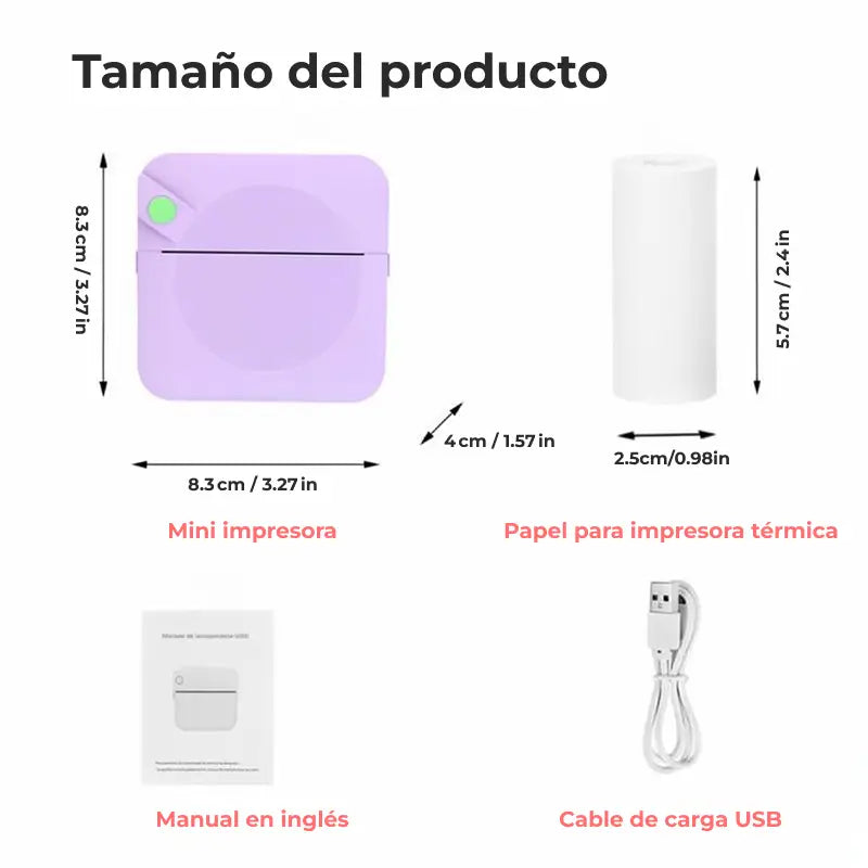 Mini Impresora Portátil Térmica, Kit con Papel de Impresión, Inalámbrica y Recargable USB, Ideal para Fotos y Tareas