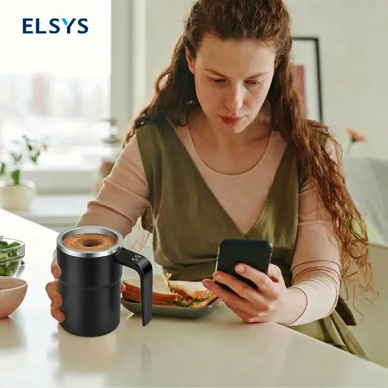 Taza mezcladora eléctrica recargable con agitador magnético, pantalla LCD y acero inoxidable 304 para café, leche, cacao, oficina y uso diario