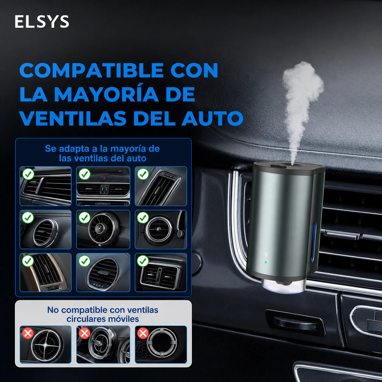 Difusor aromatizante inteligente para auto con 3 niveles de fragancia, batería de 45 días y clip para ventilas del aire acondicionado
