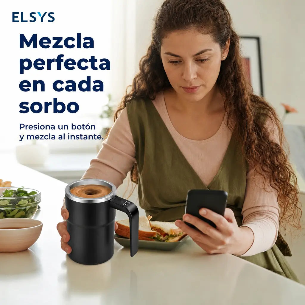 Taza mezcladora automática recargable de acero 304 con termómetro LCD para café, leche y bebidas en oficina o viaje sin cuchara
