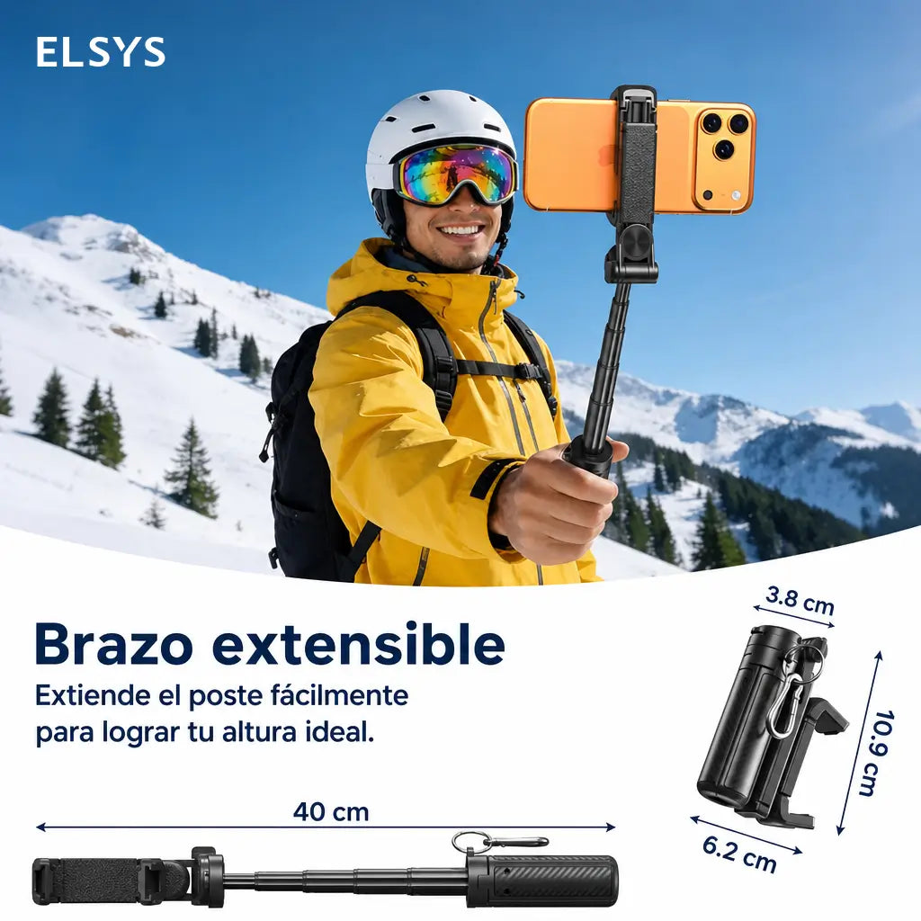 Selfie stick compacto con control Bluetooth, soporte giratorio 360° y extensión 64 cm, para vlogging, conciertos y fotos de viaje con tu celular