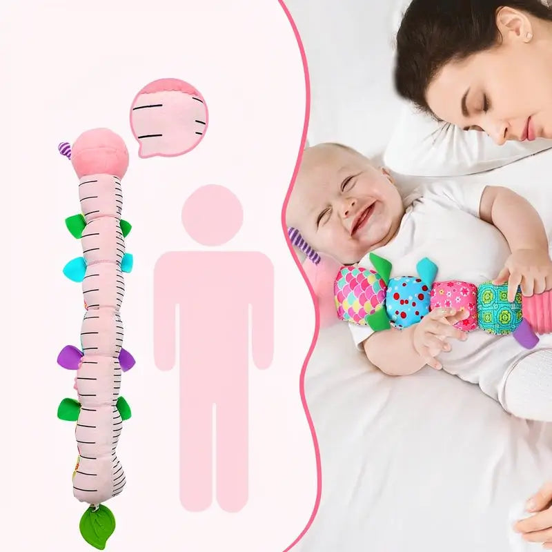 Juguetes para Bebé Recién Nacida, Juguete de Estimulación Temprana y Tummy Time, Peluche Musical con Sonajas y Texturas, Regalo para Bebés, Oruga Rosa
