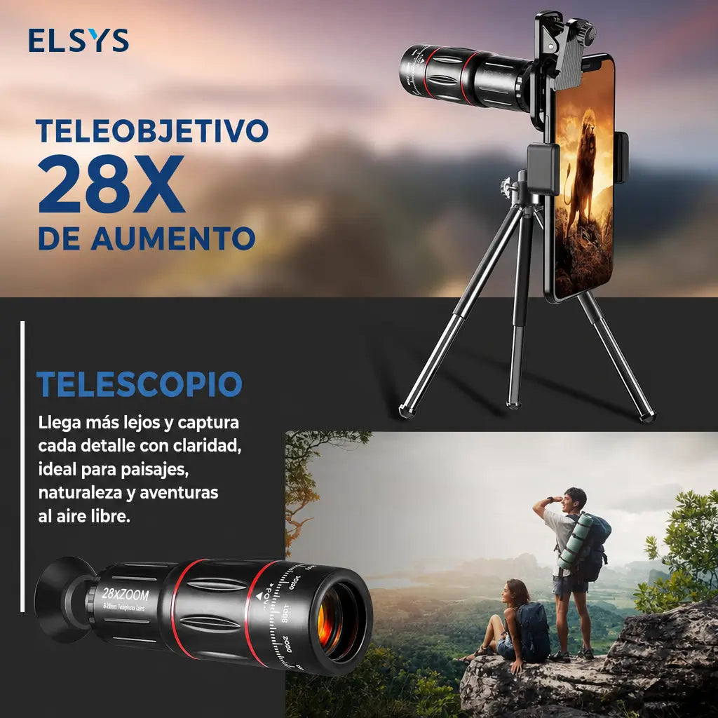 Lente telefoto 28X-36X para celular con clip universal para fotos y videos HD en conciertos, viajes, aves y paisajes lejanos