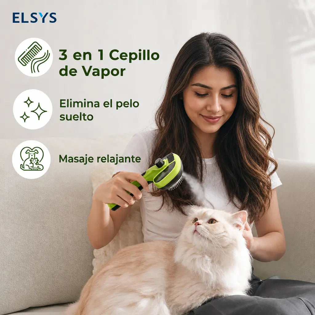 Cepillo de vapor para mascotas con autolimpieza, masaje y dos modos de rociado para perros y gatos con pelo suelto en casa