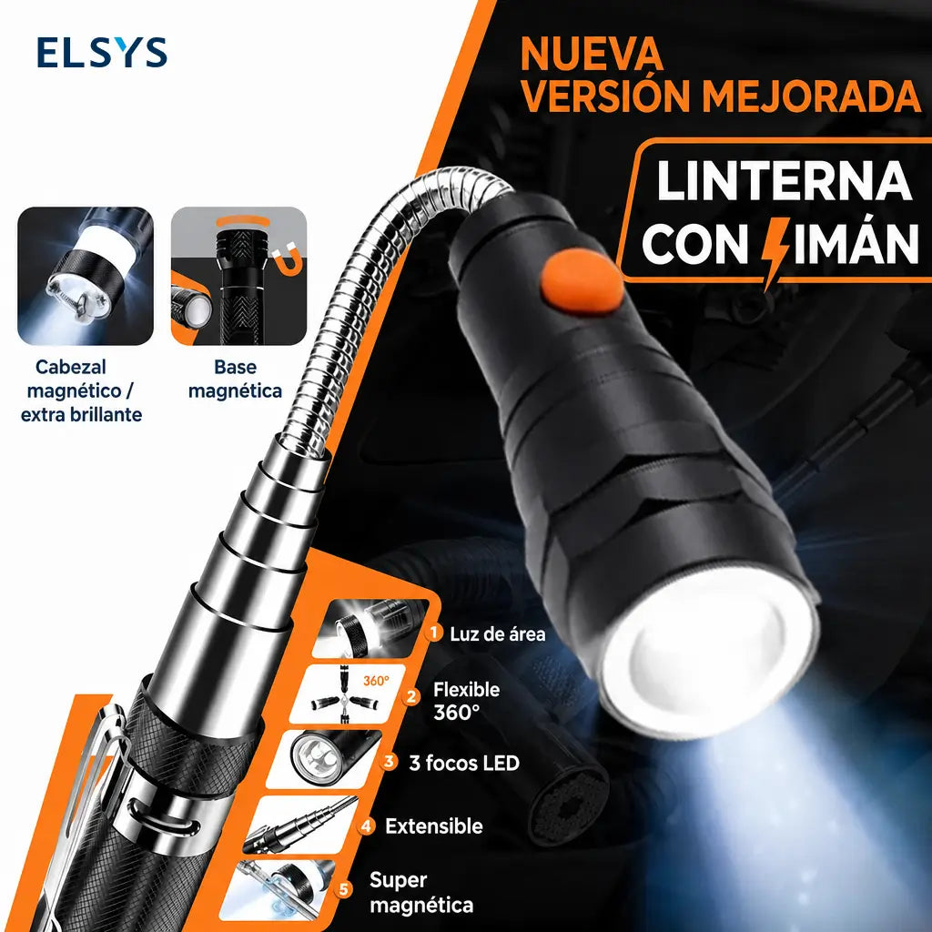 Herramienta magnética telescópica con linterna LED para recuperar tornillos en auto y taller