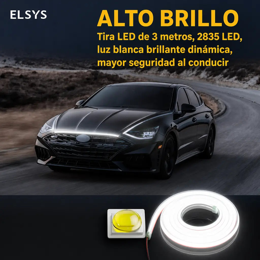 Tira LED para cofre de auto 1.8 m con luz azul hielo y efecto dinámico para manejo nocturno e instalación adhesiva fácil