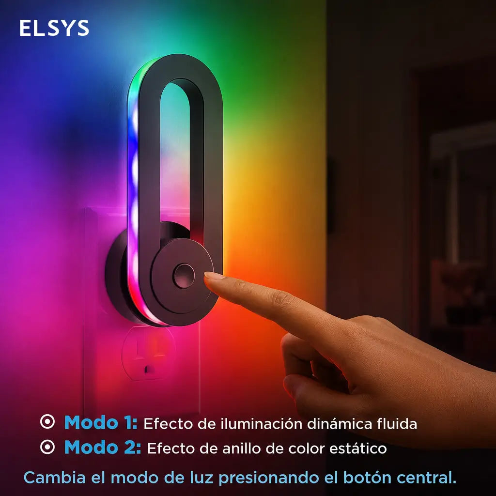 Lámpara nocturna LED RGB enchufable con sensor automático, dos modos de luz y giro 180° para recámara, sala gamer o buró