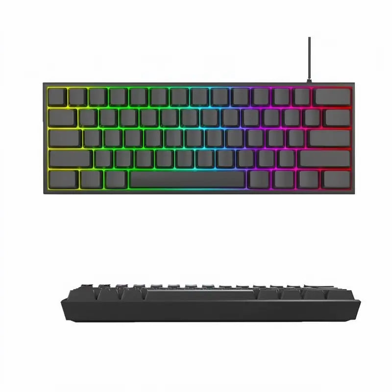 Mini Teclado Gamer 60% con Retroiluminación RGB, 61 Teclas, Teclado de Membrana Ultra Compacto y Ergonómico, Impermeable para PC, Mac y Consolas (Negro)