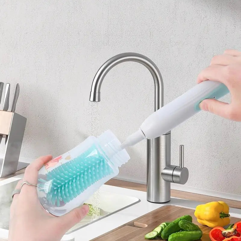 Cepillo Eléctrico para Limpiar Biberones y Mamilas, Kit de Limpieza 360° de Silicón con Cepillo para Tetinas y Popotes, Impermeable, Set de 6 Piezas para Recién Nacidos