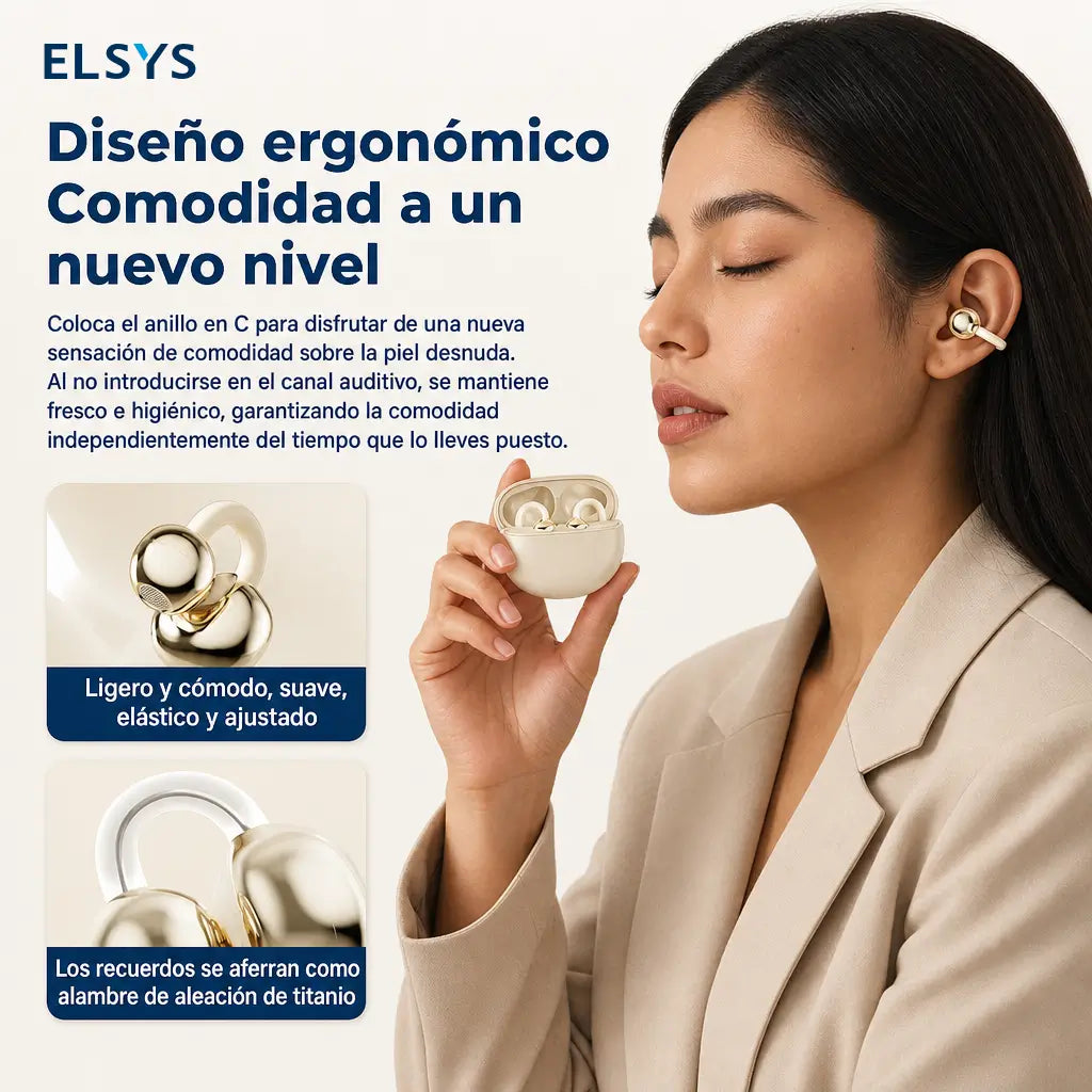 Auriculares Bluetooth 5.4 de oído abierto con clip ergonómico y cancelación de ruido para correr, ejercicio y llamadas claras en celular
