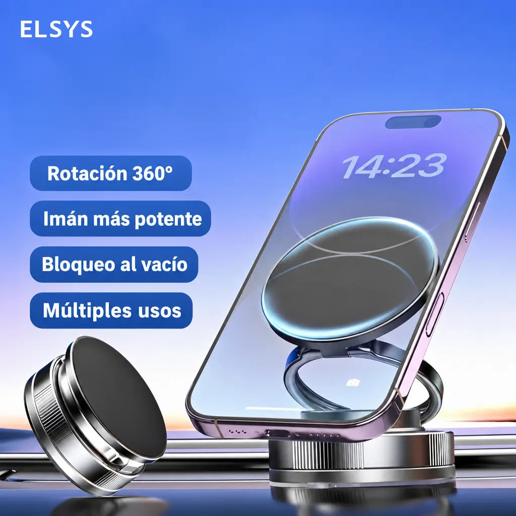 Soporte magnético para celular con ventosa al vacío, giro 360° y ajuste 180° para auto, espejo, gym y uso diario
