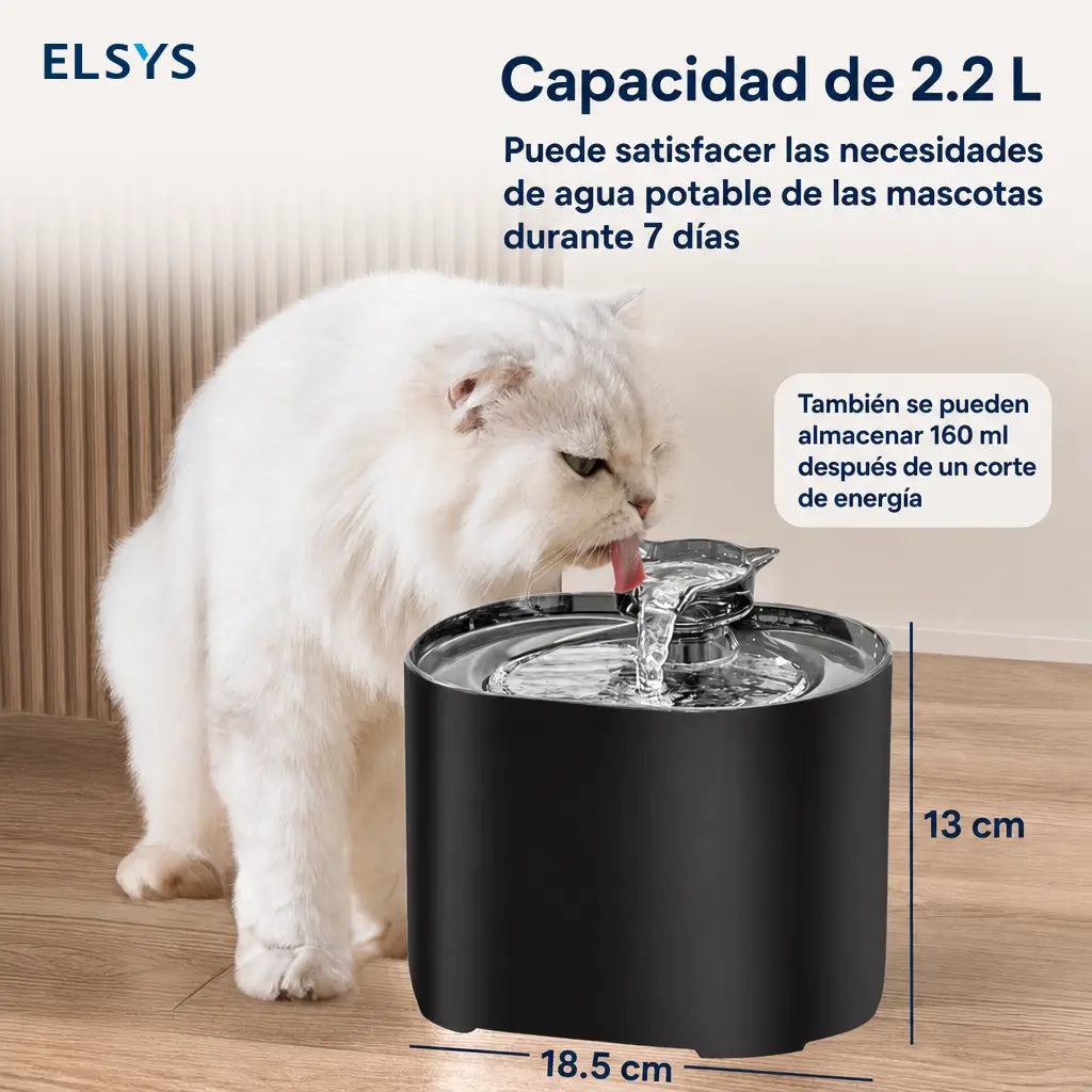 Bebedero automático para gatos y perros de 2.2 L con filtración de 4 capas, LED azul y funcionamiento ultrasilencioso diario