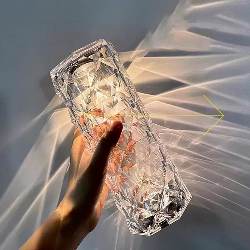 Lámpara de Mesa de Cristal Artificial de 16 Colores con Diseño de Rosa de Diamante, Luz RGB con Control Remoto, Carga USB y Sensor Táctil para Iluminación Ambiental