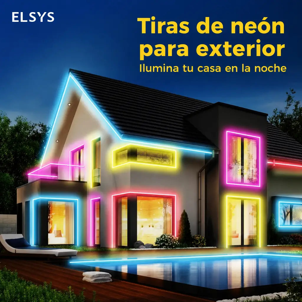 Tira LED neón RGB flexible con sincronización musical, IP67 y control por app para decoración en recámaras, setup gamer y exteriores