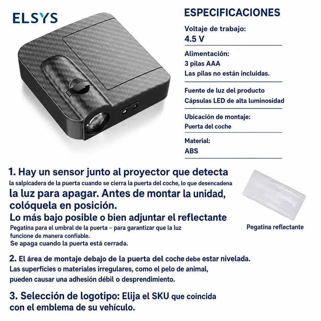Luz de bienvenida para puerta de auto con proyección LED personalizada y sensor infrarrojo para entradas nocturnas en cualquier vehículo diarias