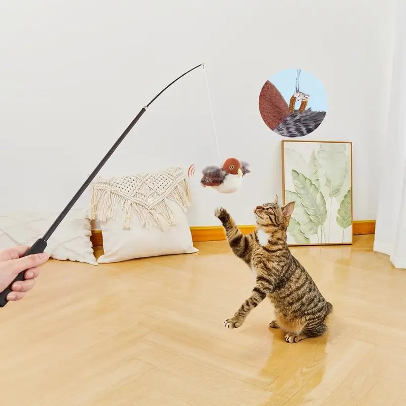 Juguete para Gato de Pájaro con Movimiento, Sonido Realista de Gorjeo, Activado por Toque, Recargable y Colgante, Juguete Interactivo y Duradero para Ejercicio