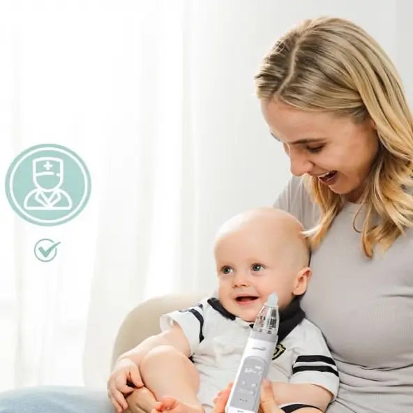 Aspirador Nasal Eléctrico para Bebé, Succionador de Mocos Automático para Niños con 3 Boquillas de Silicón, Succión Ajustable, Música y Luz Relajante