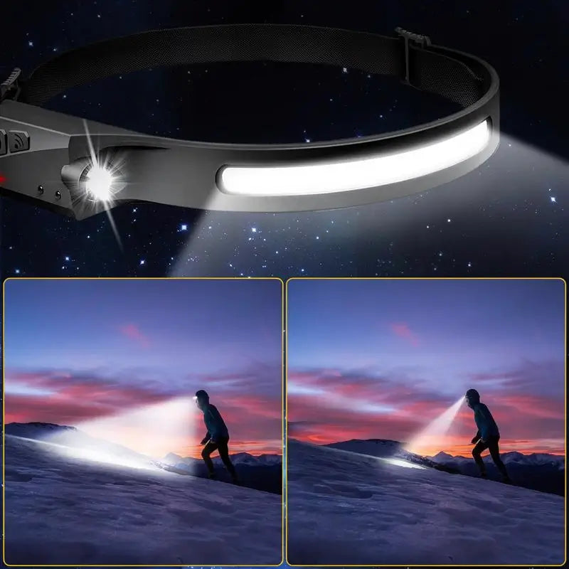 Lámpara de Cabeza Recargable 2 pzas, Linterna Frontal LED Gran Angular de 230° con Sensor de Movimiento para Adultos - Equipo de Camping, Impermeable para Senderismo, Correr, Reparaciones, Pesca y Ciclismo
