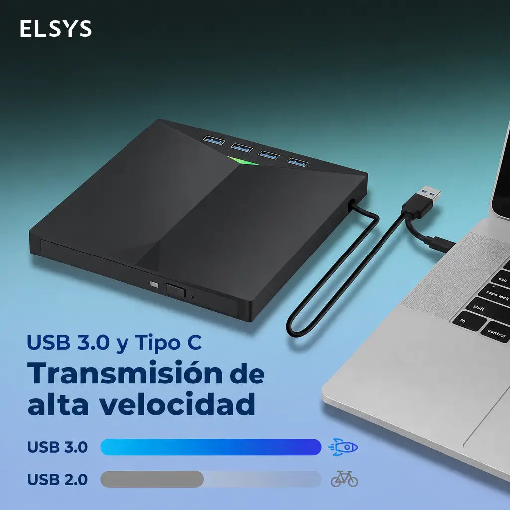 Unidad de DVD externa 7 en 1 con USB 3.0 y USB-C para laptop, PC y respaldo de discos en casa u oficina