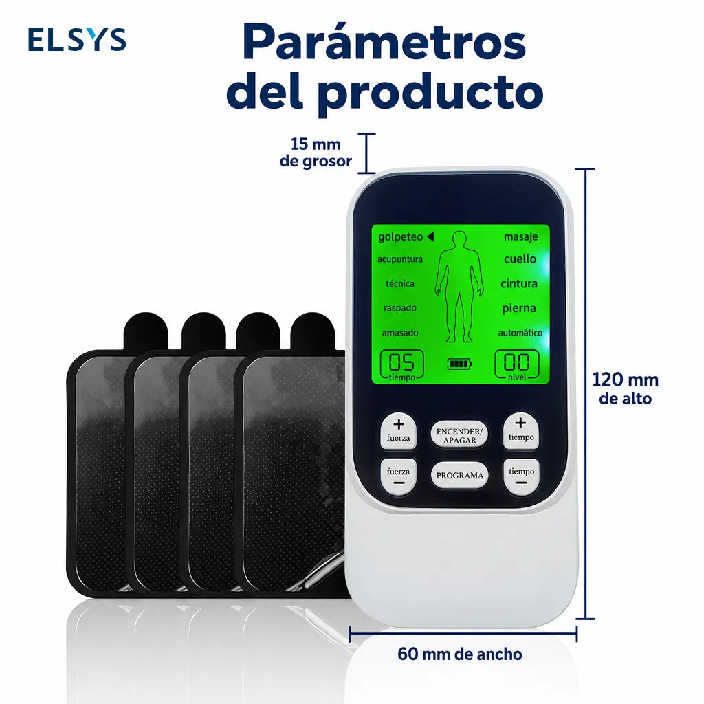 Masajeador muscular TENS/EMS recargable con 10 modos, 30 intensidades y 4 parches para aliviar tensión diaria en cuello, espalda y piernas