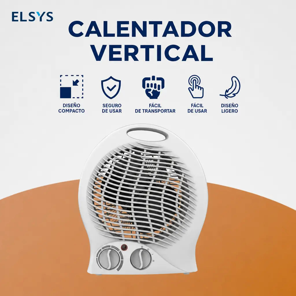 Calefactor eléctrico portátil con termostato ajustable, 2 niveles de calor, modo ventilador, diseño compacto y asa para casa u oficina