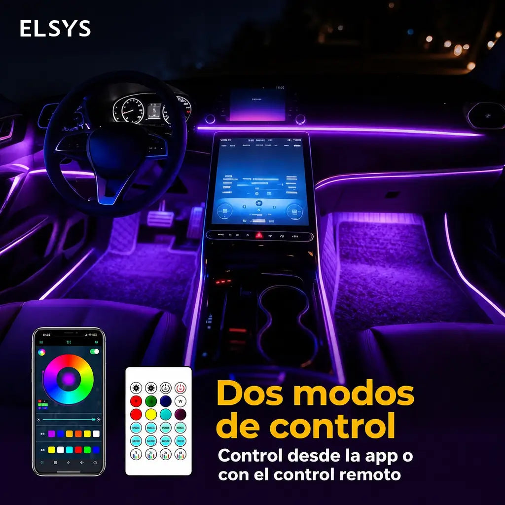 Iluminación interior LED RGB USB para auto con modos dinámicos y sincronización musical