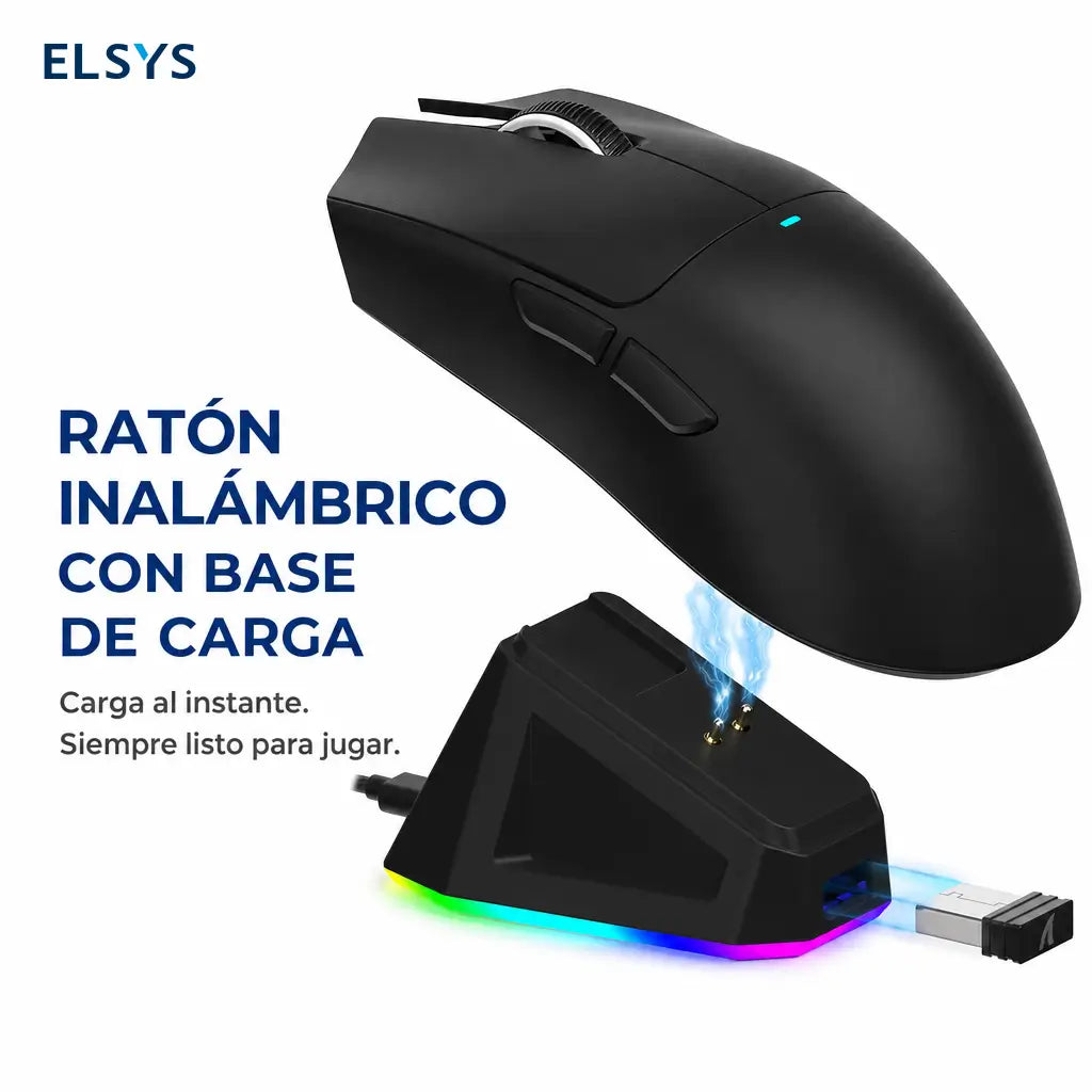 Mouse gamer inalámbrico X11 con base de carga, luz RGB y sensor óptico para juego competitivo y trabajo productivo en casa u oficina