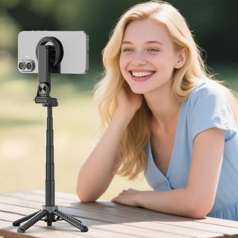 Bastón para Selfie Magnético Mini 4 en 1 con Rotación de 360°, Control Bluetooth Inalámbrico y Extensión de 38 cm - Soporte Magnético para Celular para Vlogging y Fotografía