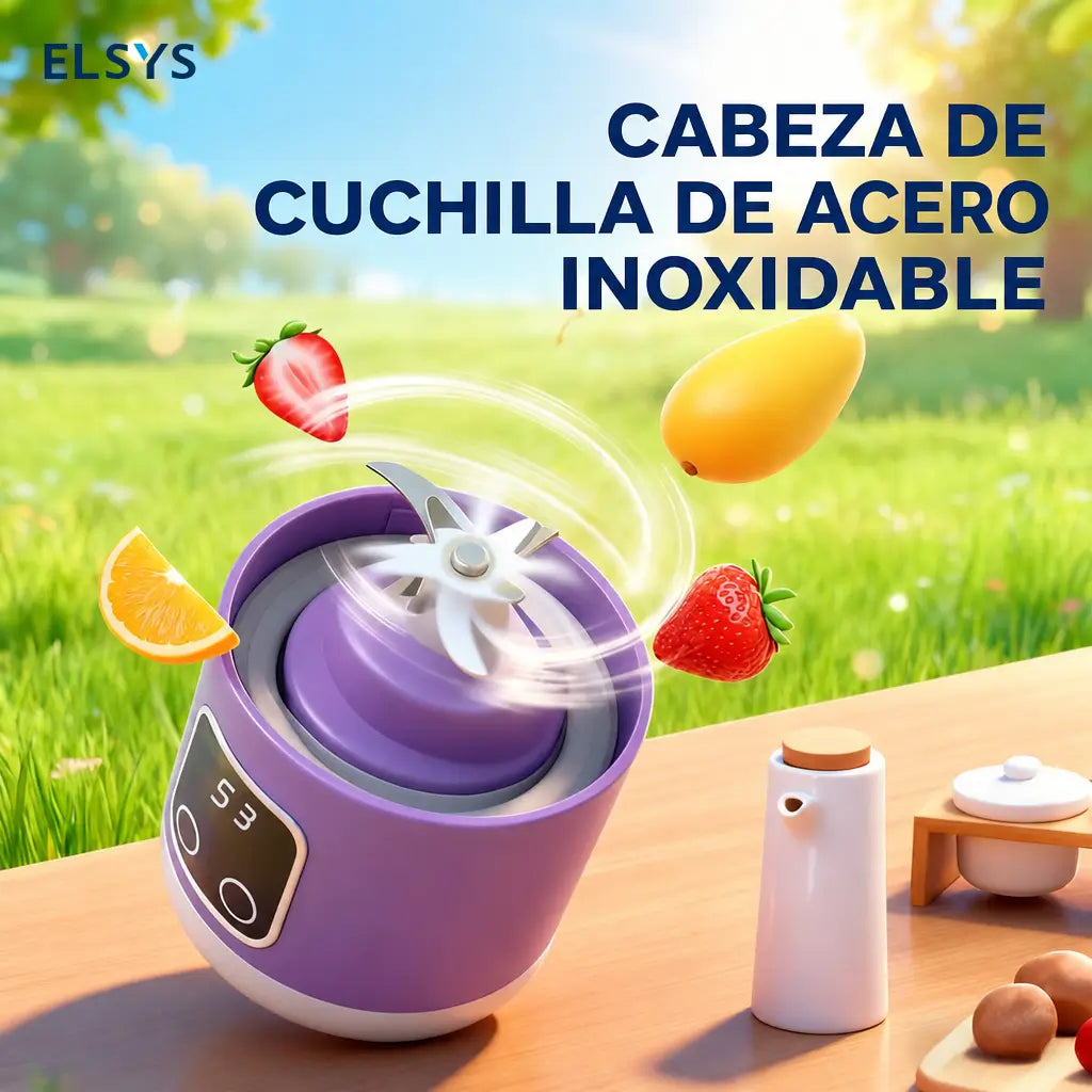 Licuadora portátil recargable USB con pantalla digital y diseño antifugas para smoothies, jugos y papillas en viajes y gimnasio