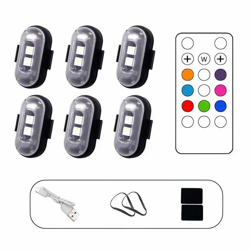 Luces LED Estroboscópicas Inalámbricas RGB Carga USB IP65 Impermeables Anti-Colisión para Carro Moto Dron y Bicicleta
