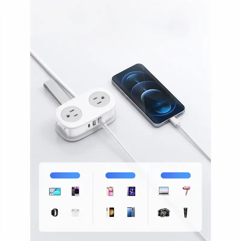 Multicontacto de Viaje con 4 Tomas y 3 Puertos USB (1 USB-C), Extensión Corta de 1.2m, Compacto para Hotel y Aprobado para Cruceros