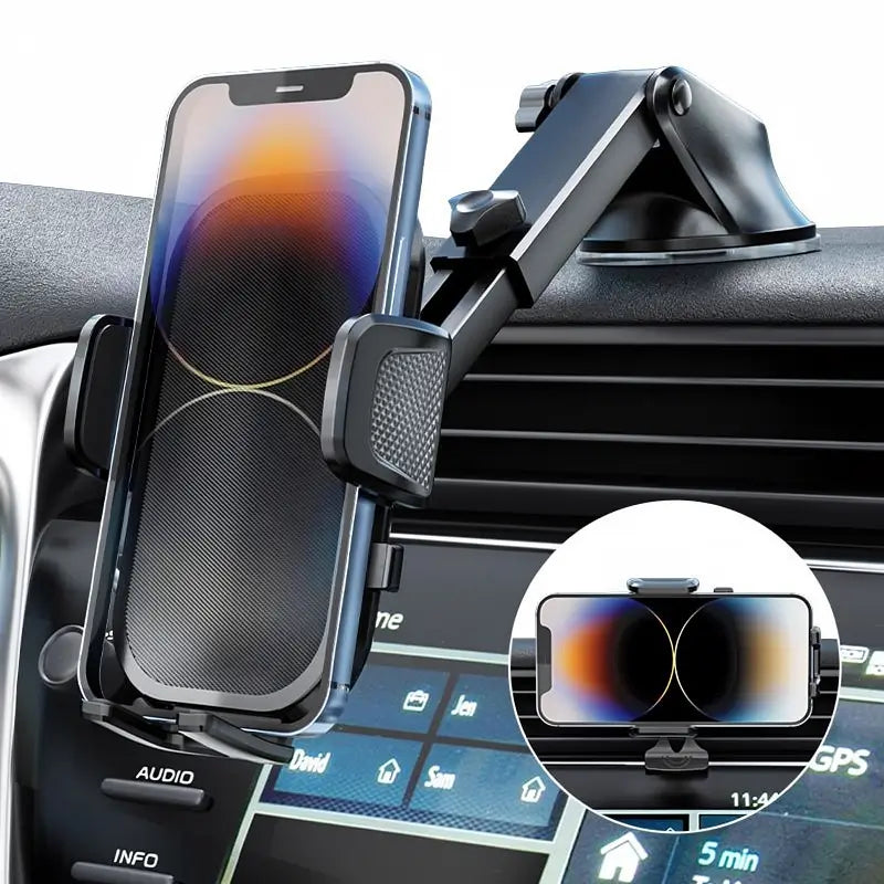 Soporte de Celular para Carro 3 en 1, Ventosa de Succión Fuerte para Parabrisas y Tablero, Clip para Rejilla de Aire, Ajuste Universal con TPU y Botón de Liberación Rápida, Base Duradera y Protectora
