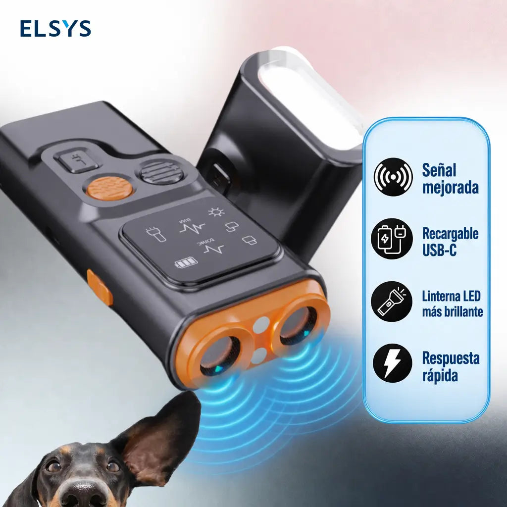 Dispositivo ultrasónico recargable USB-C para entrenar perros, con pantalla HD, linterna LED y control de ladridos sin collar en casa y paseos
