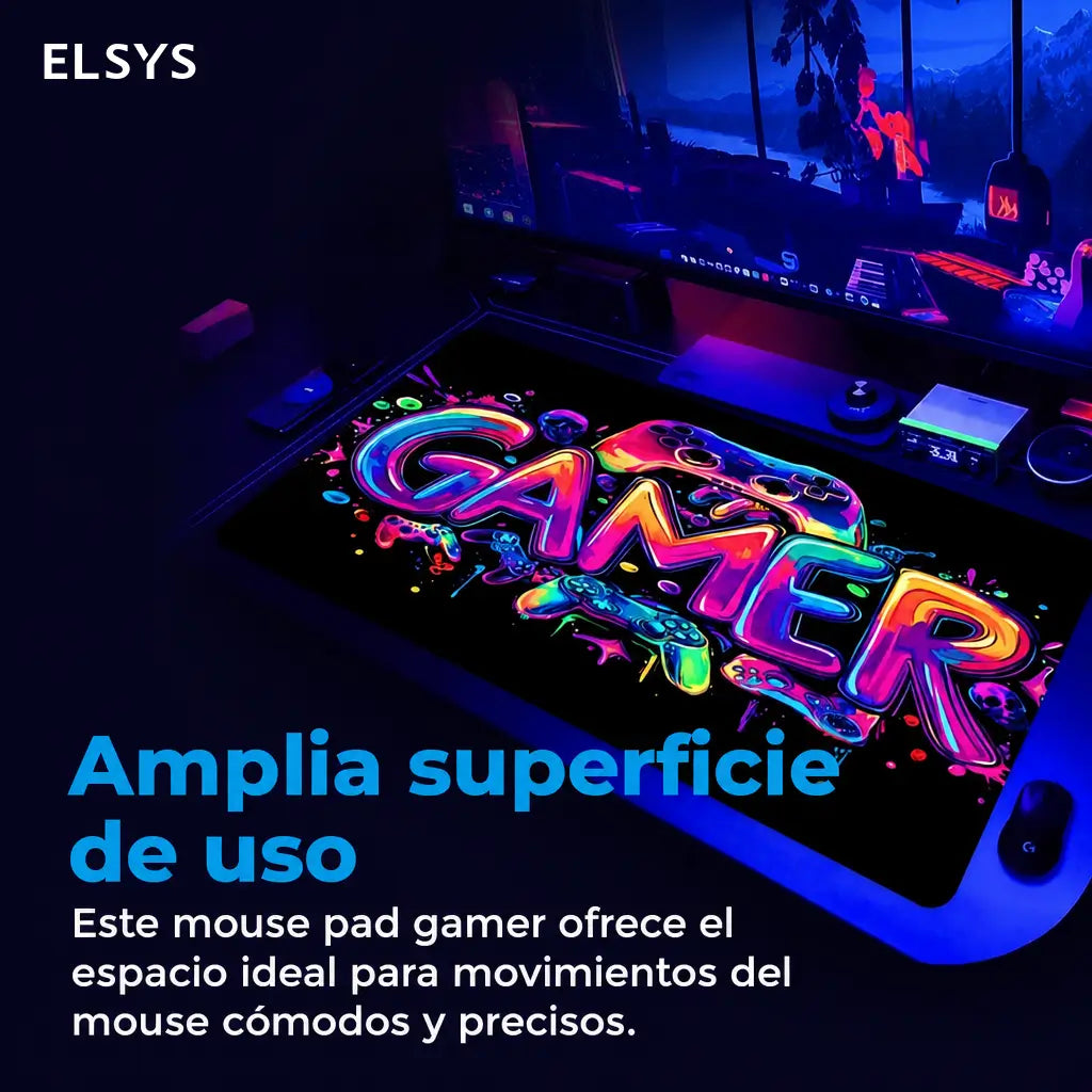 Mousepad gamer de goma antiderrapante con gráficos UV reactivos, formato grande para teclado, mouse y escritorio de juego en casa u oficina