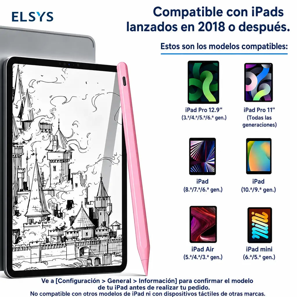 Stylus compatible con iPad 2018-2026, sensibilidad a inclinación y punta 1.5 mm para escribir, dibujar y estudiar cómodo sin interrupciones diarias
