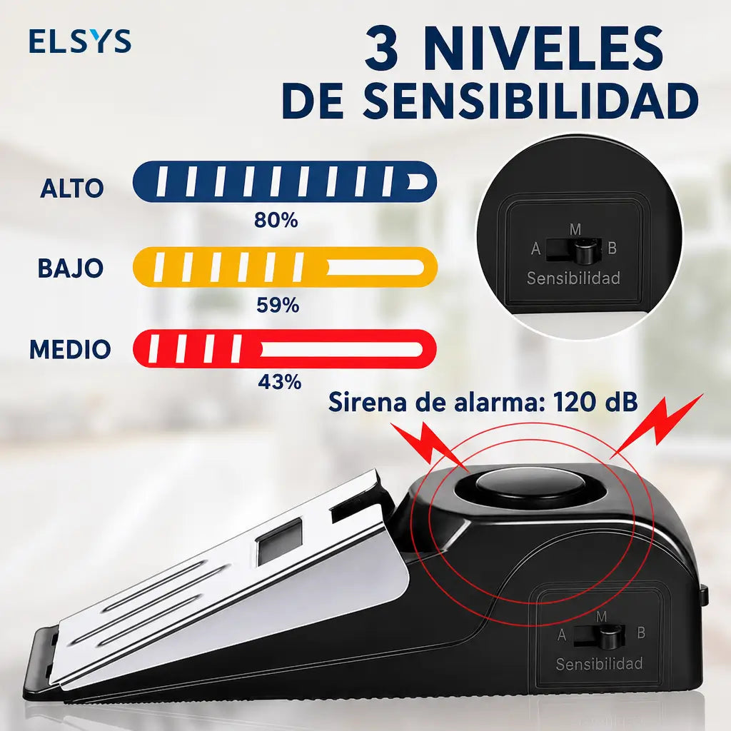 Tope de puerta con alarma 120 dB y base antiderrapante para proteger entradas en casa, oficina o habitación de hotel sin instalación complicada