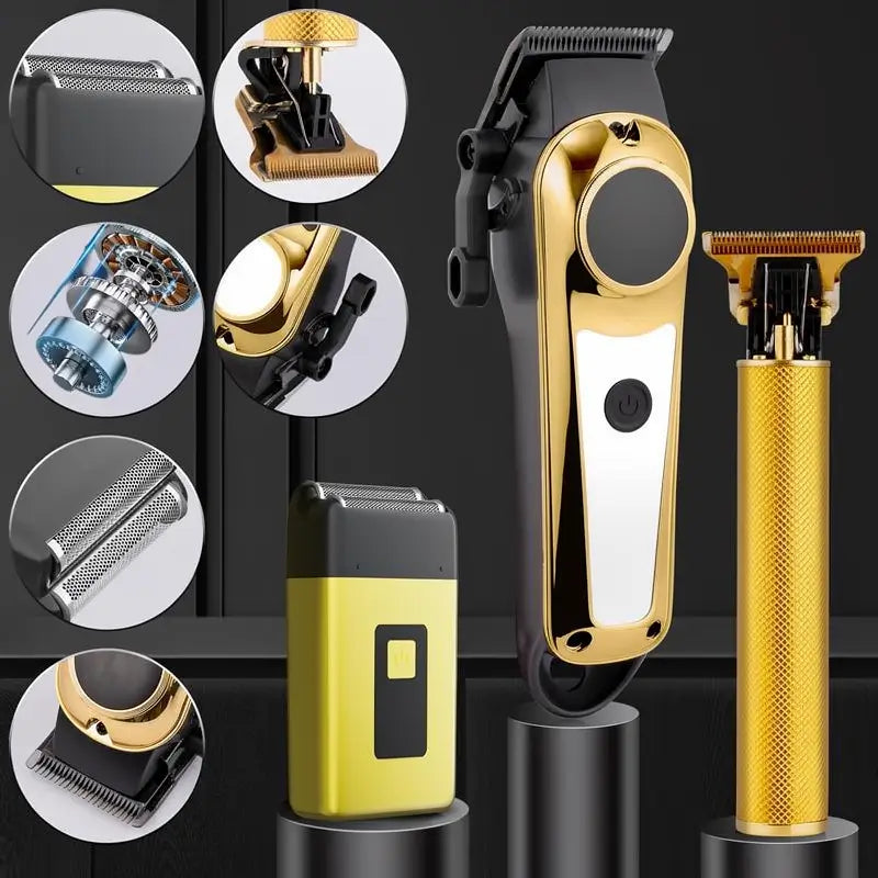Kit Profesional de Máquina Cortadora de Cabello y Recortadora para Hombre Recargable USB, Set de Barbería con Pantalla LCD y Cuchilla Ajustable