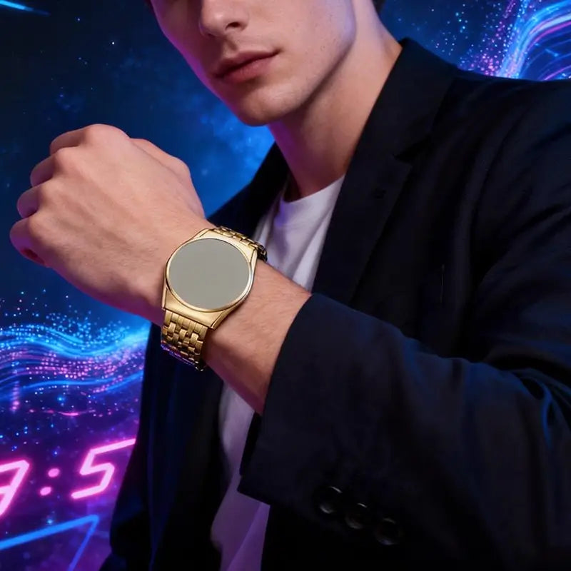 Reloj Deportivo para Hombre con Pantalla Táctil, Cristal Iridiscente en Forma de Diamante, Cronógrafo de Acero Inoxidable, Estilo Casual y de Negocios