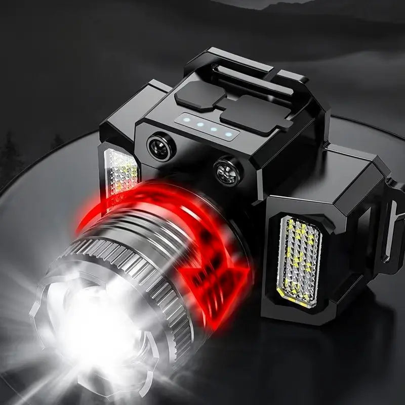 Lámpara de Cabeza Recargable, 150,000 Lúmenes LED Súper Brillante con 5 Modos, Linterna Frontal Ajustable, Gran Autonomía e Impermeable para Camping, Cacería y Senderismo
