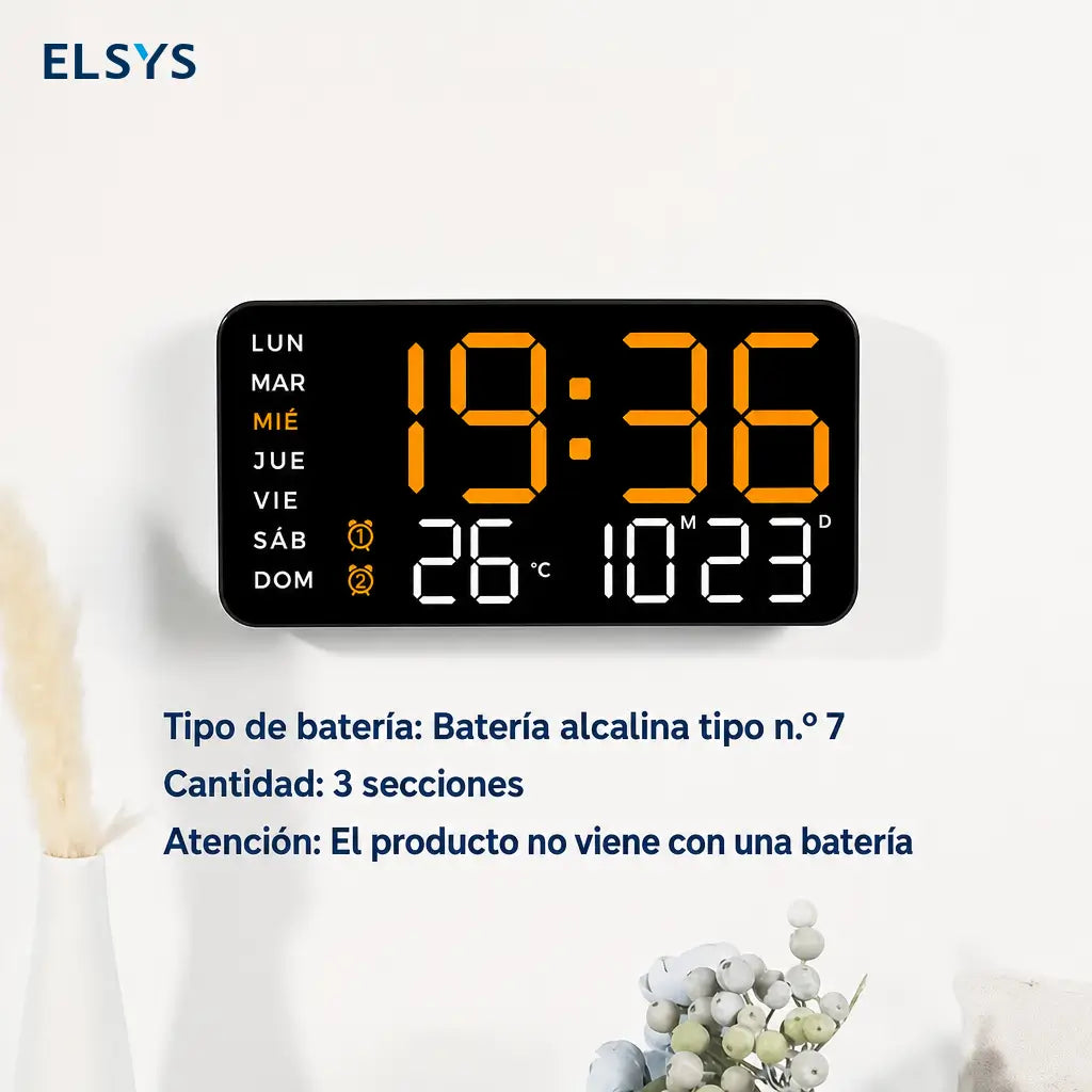 Reloj despertador digital grande con pantalla LED visible, activación por voz, temperatura y doble alarma para buró, sala o pared en casa