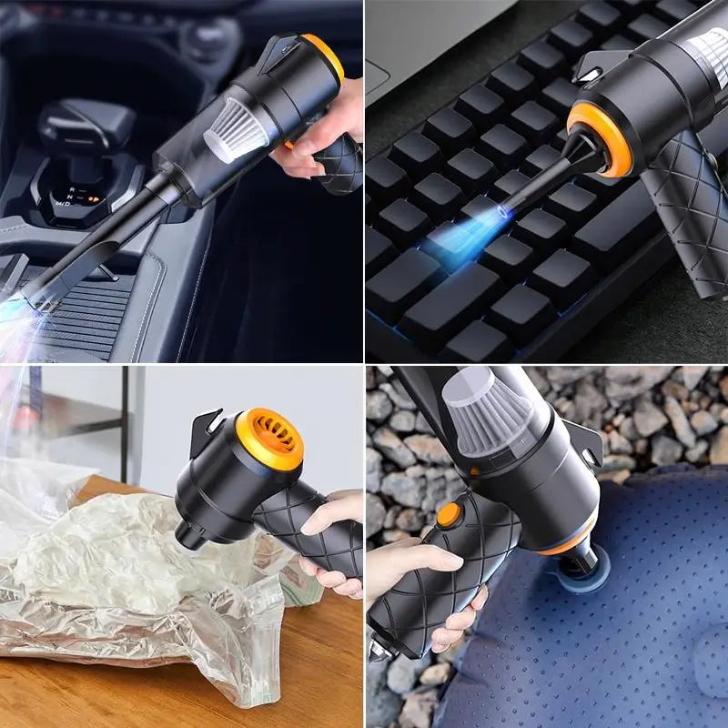 Aspiradora Portátil Inalámbrica con Rompe Vidrios y Corta Cinturón, Potente para Auto, Hogar y Mascotas, Carga USB