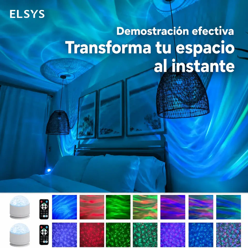 Lámpara proyectora USB de aurora boreal y ondas oceánicas con control remoto y brillo ajustable para cuartos infantiles, fiestas y noches románticas