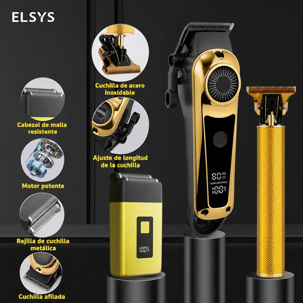 Kit cortadora de cabello y barba recargable USB con pantalla LCD, cuchilla ajustable y rasuradora para cuidado en casa diario masculino