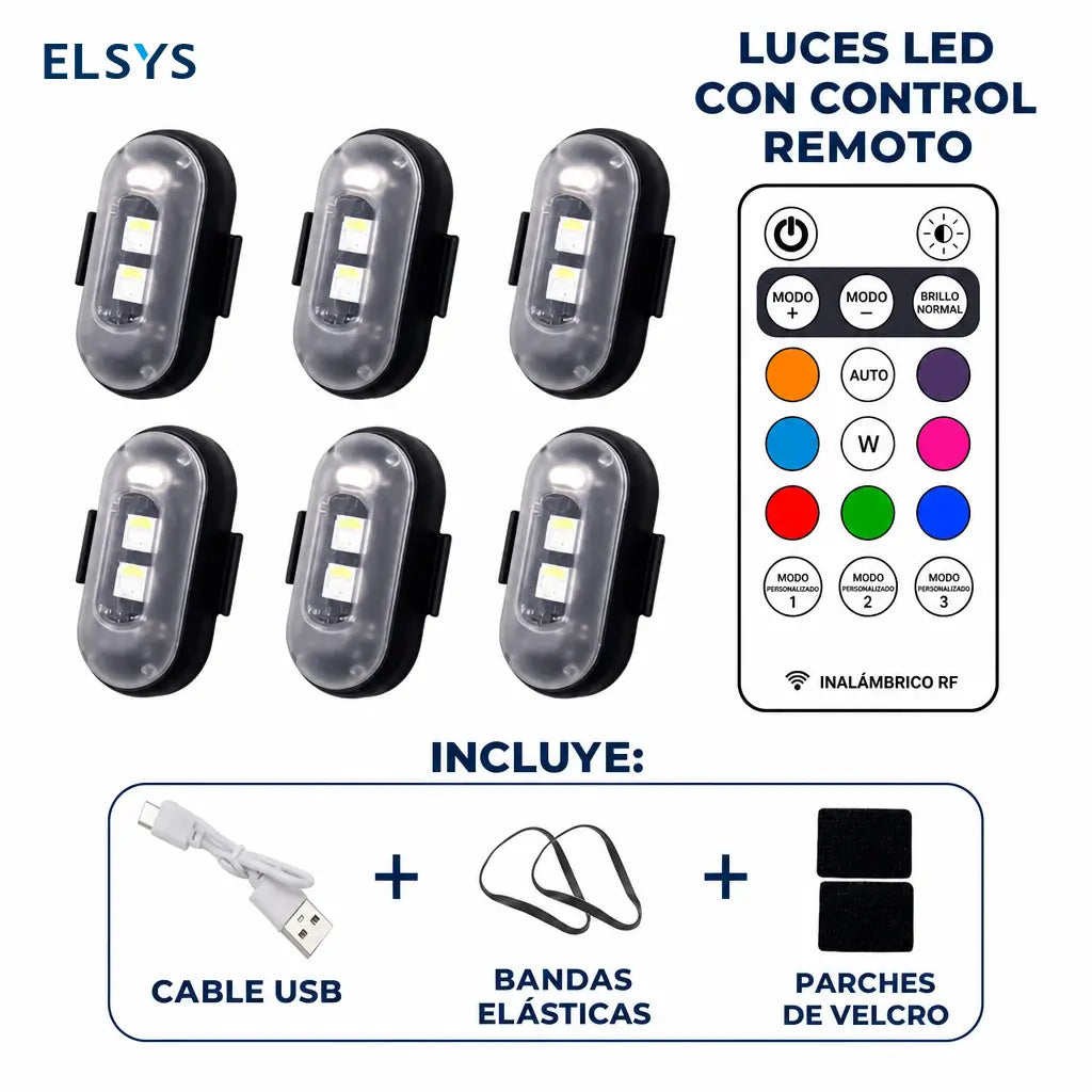Luces estroboscópicas LED RGB recargables por USB con control remoto, impermeables IP65 para moto, auto, bicicleta, dron y mayor seguridad nocturna