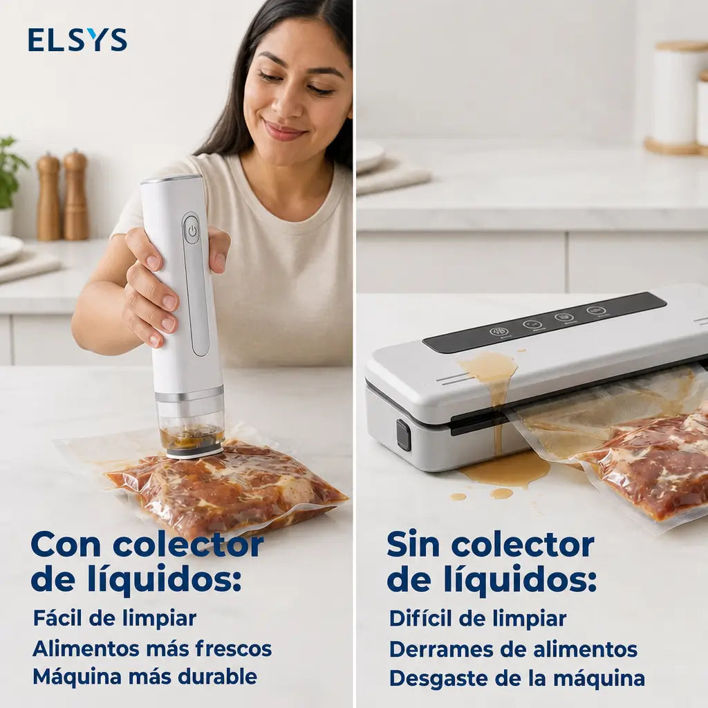 Selladora al vacío portátil USB-C con bolsas reutilizables para conservar comida y meal prep