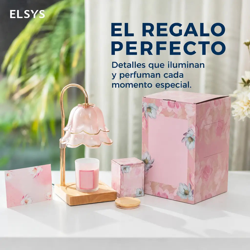 Lámpara calentadora de velas con temporizador, intensidad regulable y altura ajustable, diseño floral para recámara, sala y regalo especial