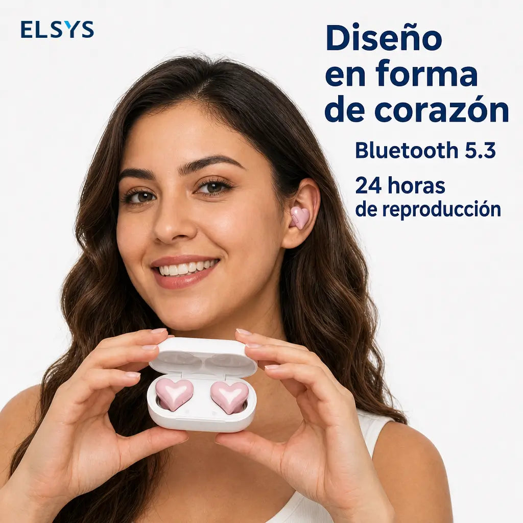 Audífonos inalámbricos en forma de corazón con cancelación de ruido Bluetooth 5.3 para música, llamadas y gaming diario en celular con estilo