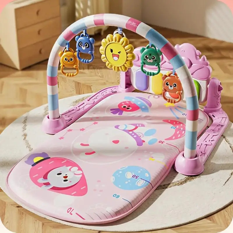 Tapete de Juego Educativo Colorido para Bebés con Piano Musical y Juguetes Colgantes, Alfombra de Poliéster Lavable