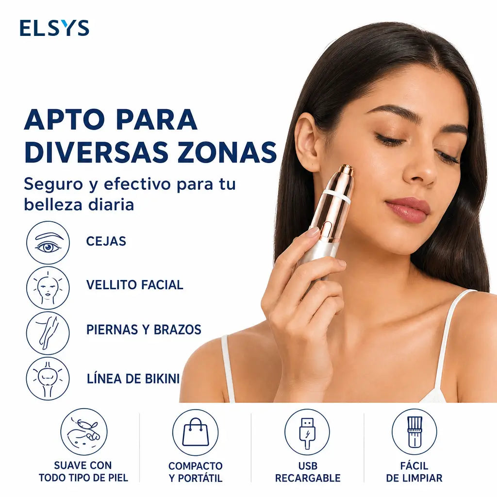 Perfiladora de cejas y depiladora facial recargable USB-C con LED para retoques precisos en rostro y vello fino